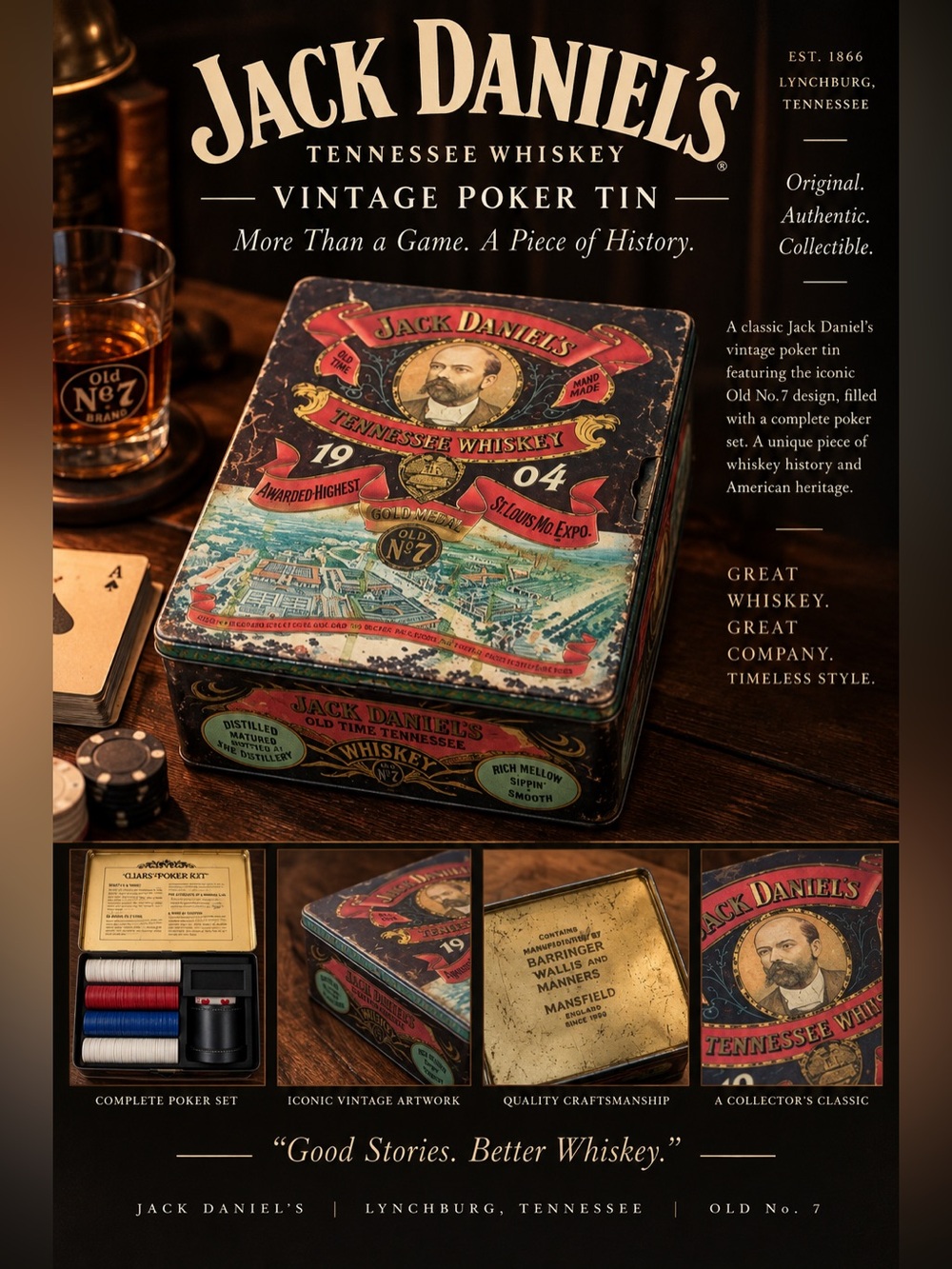 Jack Daniel’s Vintage Collectible Whiskey Poker Tin